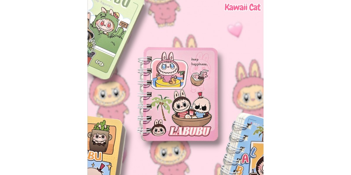 Carnet mic spiral Labubu roz